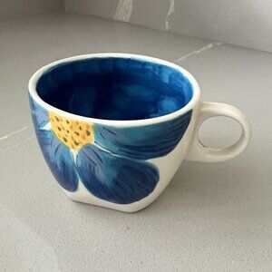 Hues N Brews Tea or Coffee Cup Mug Blue Floral Stoneware Single Piece Replacemen